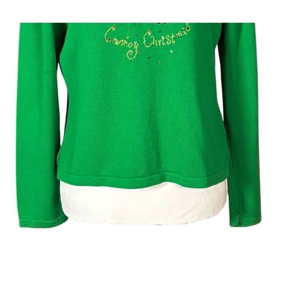 Vintage Berek Christmas Sweater Size Large Green Santa Cowboy Cactus Beaded - Picture 4 of 8